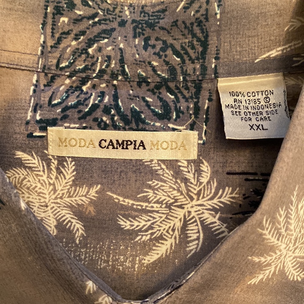 Moda Campia men’s button down shirt grey’s black & white palm trees - Picture 4 of 6